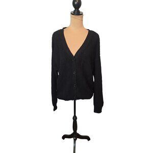 Qualfort Black Cotton Plus Size 2XL Cardigan Sweater